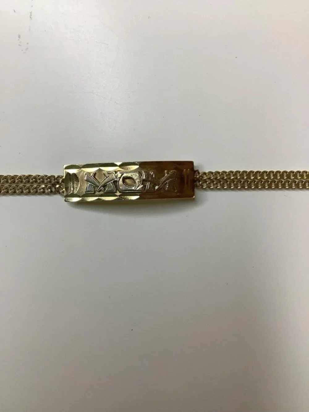 14K Yellow Gold, 8g Women’s “MOM” ID 7inch Bracelet Cuban Link Double Chain.